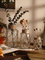 Vaso De Cristal Rustico Colgante Con Correa De Malla Para Flores Secas Decoración De Hogar Para Sala De Estar Y Mesas Transparente Boho Vintage - details 7