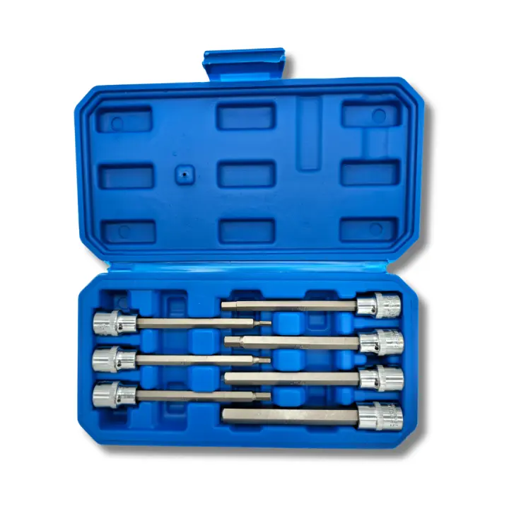 AC Tools Juego de llaves Allen de vaso largas, 7 piezas de primera calidad. Longitud 110mm Medidas: 3 4 5 6 7 8 10 Maletín incluido. - 1