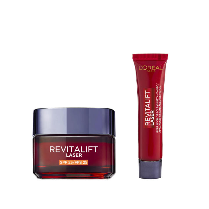 L'Oréal Paris | Revitalift Laser Borrador de Bolsas Instantáneo. Deshincha y Alisa Bolsa de los Ojos en 15 minutos*. Corrector de Ojos. Mirada Firme y Rejuvenecida. Contorno de Ojos Hombre y Mujer. 15ml + Revitalift Láser Triple Acción Crema de Día Anti-E
