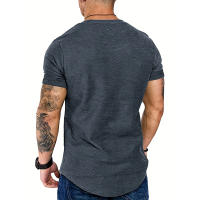 Camiseta Deportiva Para Hombre Cuello Redondo Manga Corta Ajustada Fitness Casual Hip Hop Verano Moda Sólida Basic Top - details 9