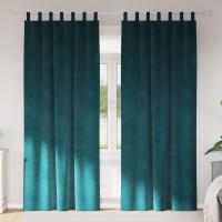 Cortinas Opacas vidaXL con Lazos para Colgar 2 pcs Verde Oscuro de Terciopelo - details 0