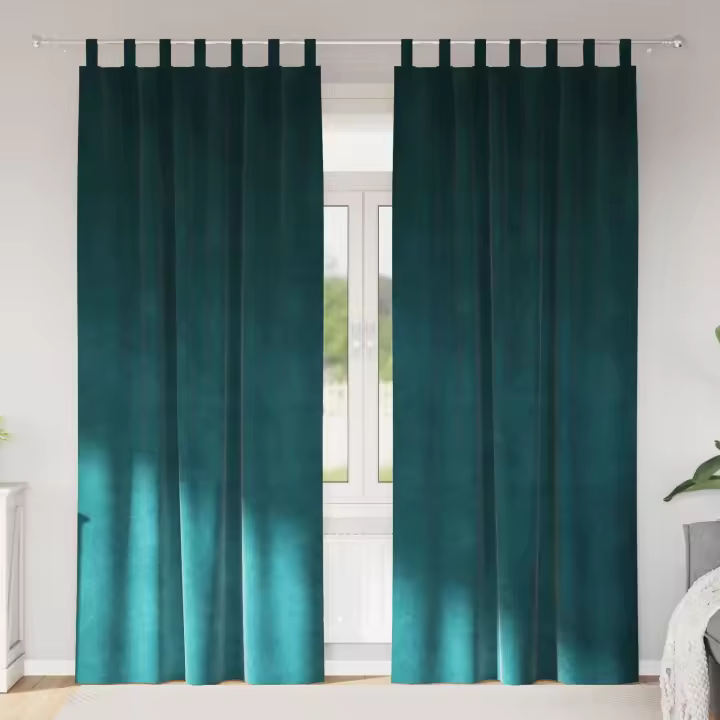 Cortinas Opacas vidaXL con Lazos para Colgar 2 pcs Verde Oscuro de Terciopelo - 1