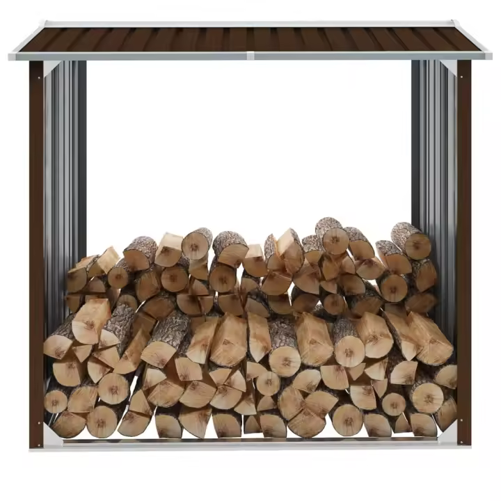 vidaXL Caseta jardín para leña acero galvanizado marrón 172x91x154 cm - 1