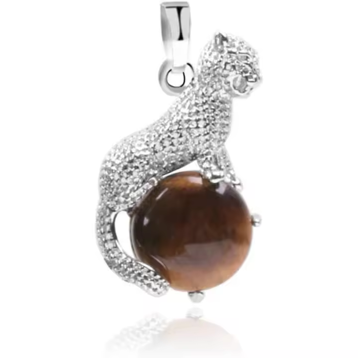 Colgante De Piedra Natural,Ojo De Tigre Natural Piedra Colgante Leopard De Plata Colgante Collar Piedras Preciosas Colgante Collares Piedra Señora Joyería Gift para Mujer Novia - 1