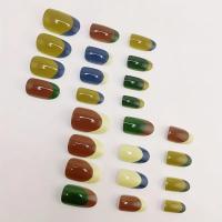 Kit De Uñas Postizas 24 Piezas Con Patrón Geométrico De Colores Vibrantes Y Tierras Para Crear Un Estilo Único En Los Dedos - details 1