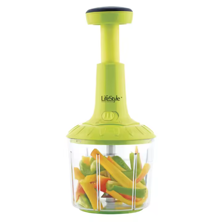 Picadora Mezcladora Por Presión LifeStyle - Con Hojas De Acero Inoxidable y Base Antideslizante - Picadora Batidora Licuadora Manual Alimentos Fruta Verduras   Fácil Limpieza 1000ml - 1