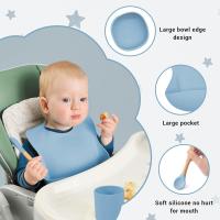 Vajilla de Bebé Silicona, 10 piezas de Vajilla Infantil, Cuadertos con Plato Sucker, Plato Bebe Ventosa,Tenedor con Mango De Madera, ，Bebe de silicona, Babero Set vajilla silicona Bebe - details 1