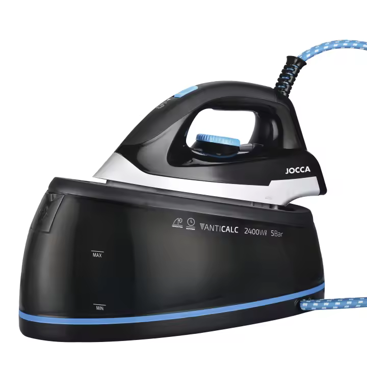 Centro de planchado ultrapotente Jocca con suela de cerámica Silver MAX ultradeslizante, depósito de 2L, potencia de 2400W, presión de 5 bares y sistema antical de autolimpieza. Permite planchado vertical. - 1