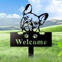 Decoración De Jardín De Perro Bulldog Exquisito Adorno Metálico Art Deco Palillo Duradero Marcador Memorial Regalo Perfecto Para Amantes De Los Animales Y Acento De Jardín - details 3