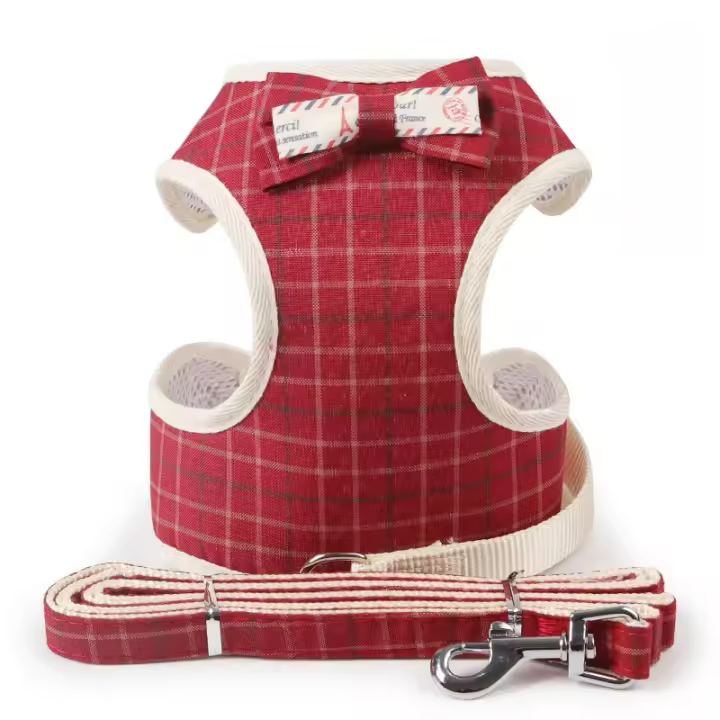 Harnés Para Perros Pequeños Con Correa Estilo Camiseta Y Bow Tie Adecuado Para Caminar Gatos Puppies Material Poliéster Unisex - 1