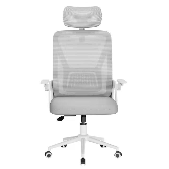 Silla de Oficina, Silla de Oficina Ergonómica con Brazos Abatibles 90°, Soporte Lumbar de Diseño Exclusivo, Reposacabezas Ajustable, Tapicería de Malla Transpirable Escritorio, Gris - 1