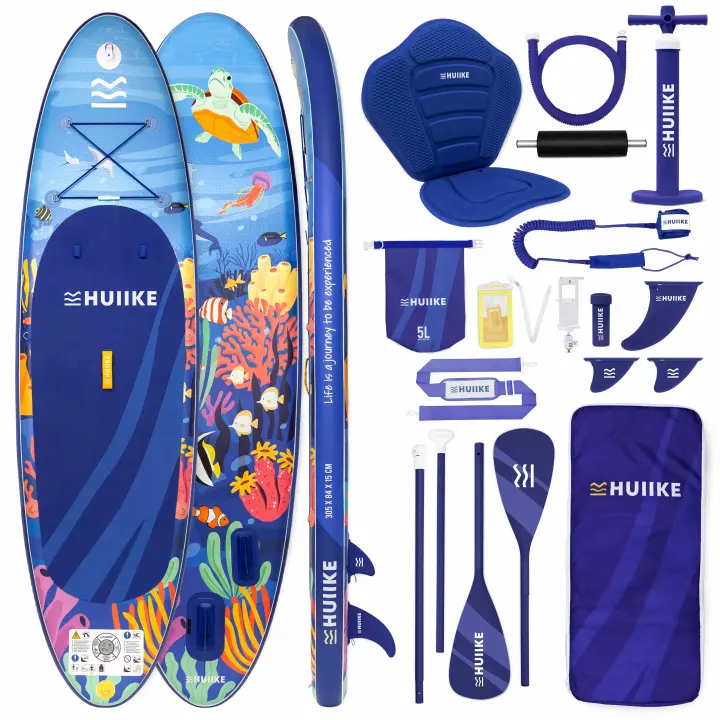 Tabla Paddle Surf Hinchable con Accesorios Premium - HUIIKE | Tabla Padel Surf Hinchable con Remo Doble Uso y Asiento Kayak | Stand Up Paddle Board Gran Estabilidad y Resistencia | Pádel SUP Board - 1