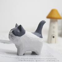 Adorno De Gato De Madera Hecho a Mano Ornamento De Animal Creativo Para Escritorio Decoración De Artesanía Tamaño Pequeño - details 5