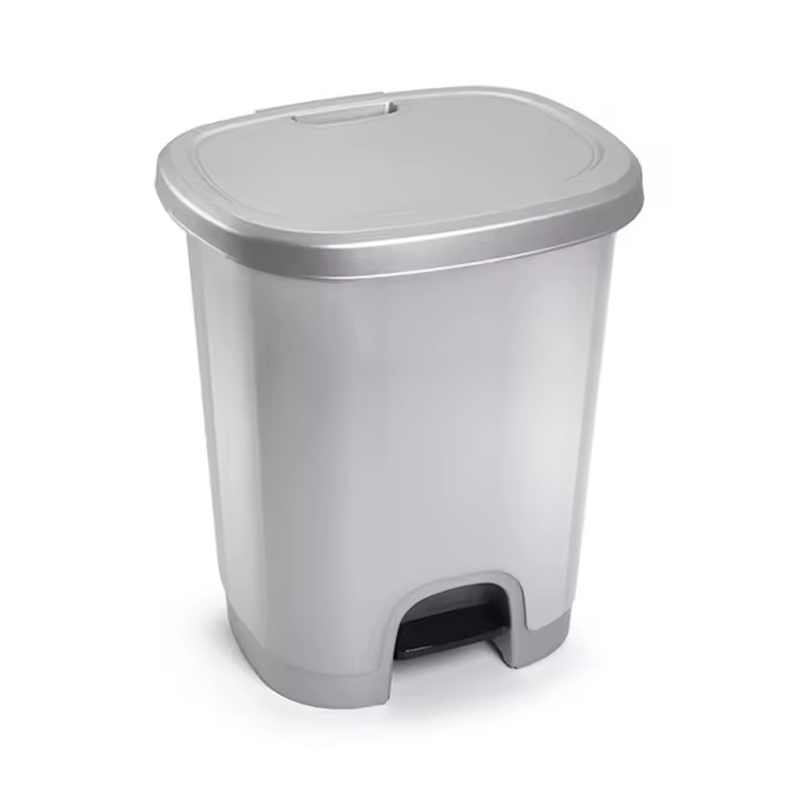 Tradineur - Cubo de basura con pedal - Fabricado en Plástico - Capacidad de 27 Litros - 45 x 38 x 32 cm - Color Plata. - 1