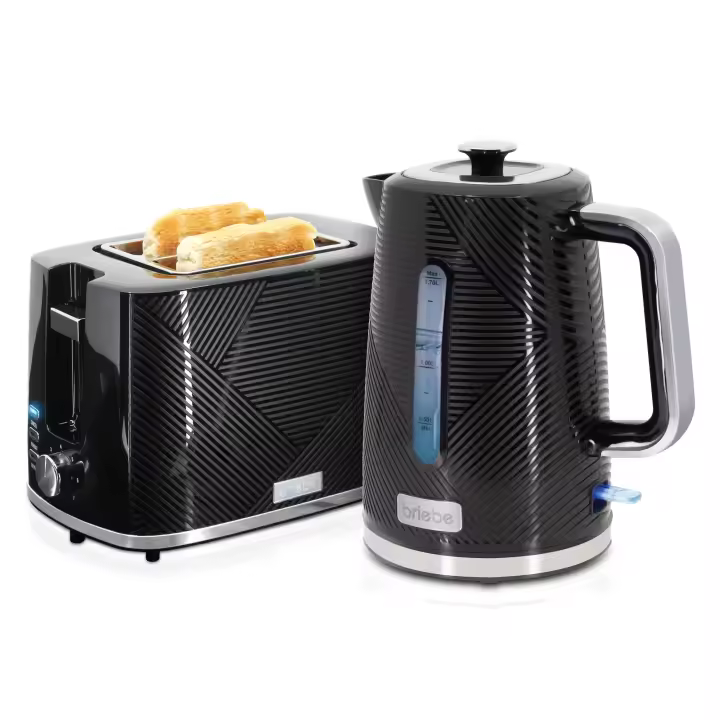 Briebe SKT1170BLK Elegance Set Tostadora Pan Ranura Ancha 2 Rebanadas + Hervidor  Agua Eléctrico 1,7L Inalámbrico, 2200W, Negro - 1