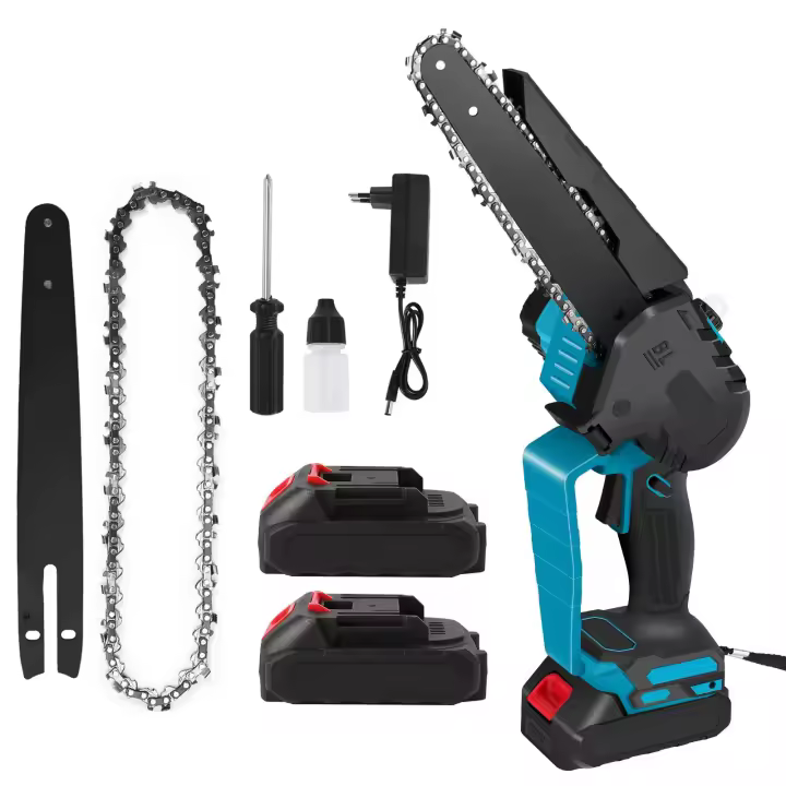 Mini motosierra portátil de 8 pulgadas con 2 baterías. RPM 15000. Mini motosierra con dirección ajustable. Ideal para podar jardines, podar ramas, cortar madera y limpiar bosques - 1