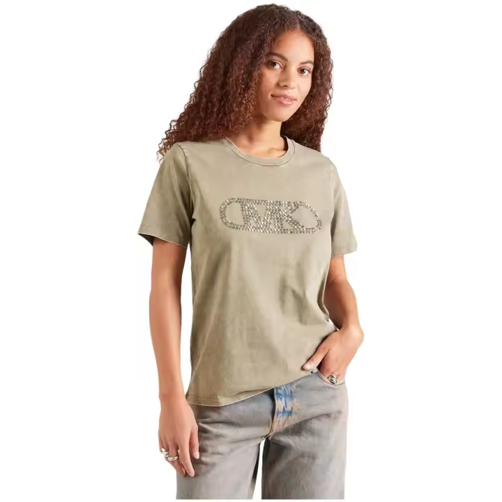 Camiseta MICHAEL KORS con Logo de Tachuelas en Color Verde Lavado - 1
