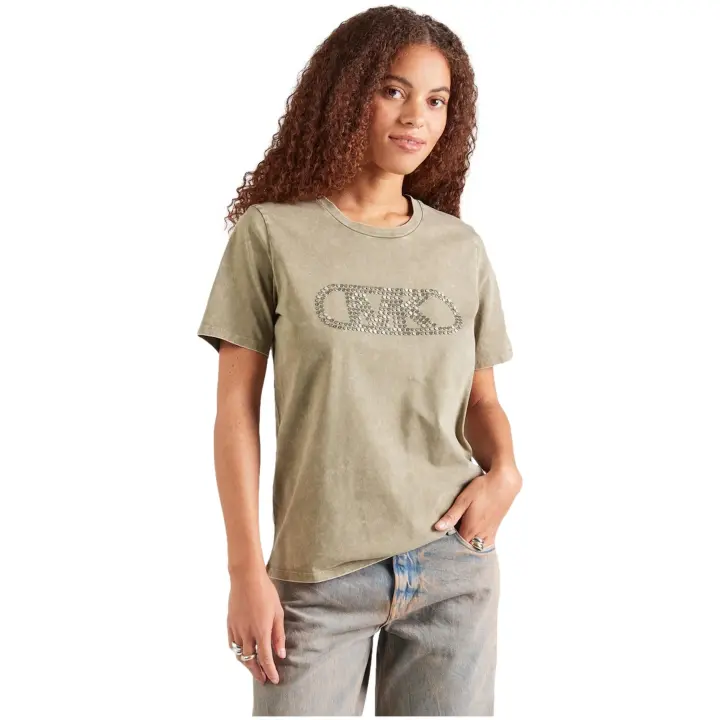 Camiseta MICHAEL KORS con Logo de Tachuelas en Color Verde Lavado - 1