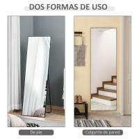 HOMCOM Espejo de Pie Cuerpo Entero de Aleación de Aluminio Espejo de Pared con 2 Formas de Uso Forma de Rectangular para Pasillo Dormitorio Salón 50x161,5x2 cm Negro - details 3