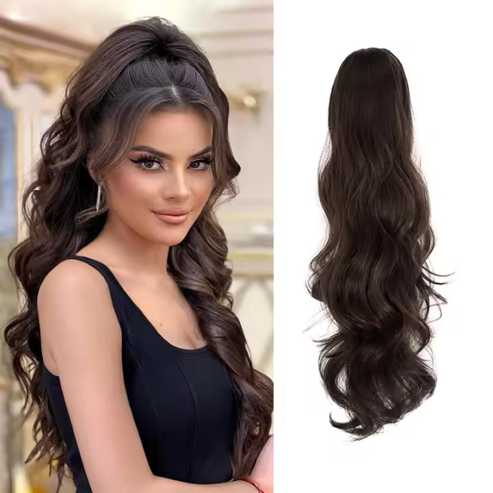 Pony Cola De Caballo Sintética Ondulada Resistente Al Calor Larga Rizada Para Mujeres Big Wave Lazy Bun Grandes Rizos Clip-in Color Puro - 1