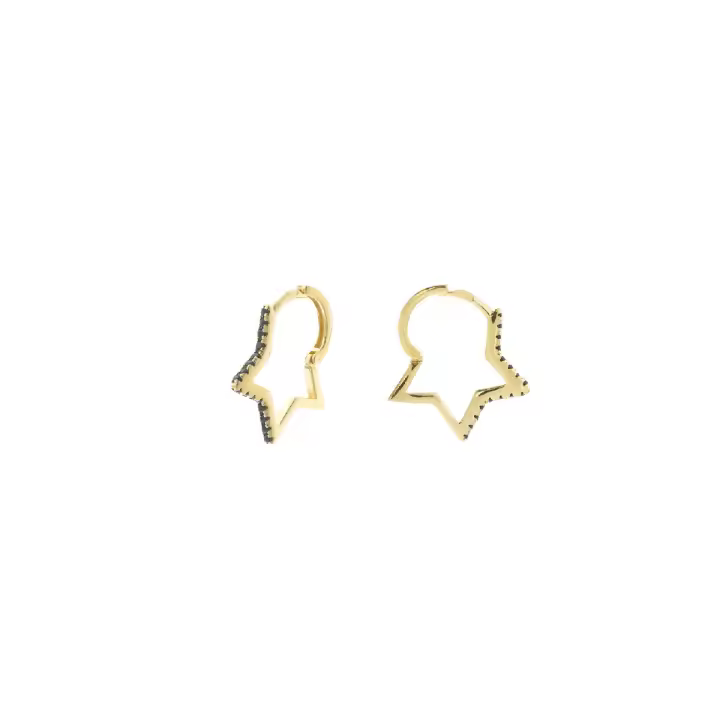 Pendientes Salvatore Argollas Estrellas Plata Chapada y Circonitas Negras - 1
