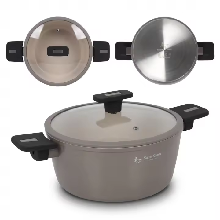 SANTA CLARA | Cacerolas y Cazo 16, 20 y 24 cm Nordkitch aluminio forjado 3,2 mm antiadherentes full induction con tapa vidrio templado y asas baquelita soft touch, aptos inducción, gas, vitro y eléctrica - 1