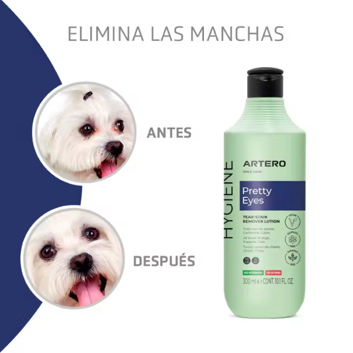 Artero Pretty Eyes - Limpiador Lagrimal para Perros y Gatos Blancos (300 ml) - Elimina Manchas Marrones en Boca y Ojos - 1