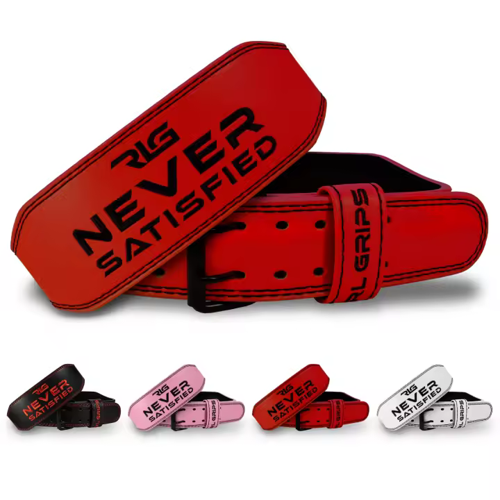 RL Grips® Cinturón de Gimnasio en Cuero Auténtico para Musculación - Soporte Lumbar de Piel Acolchado para Levantamiento de Pesas, Halterofilia y Fitness - 1