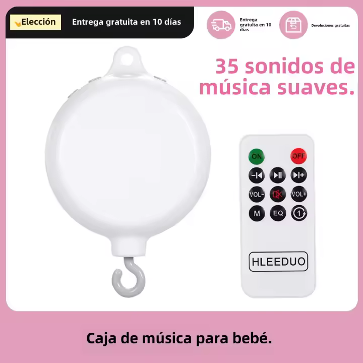 Juguete Musical Para Cuna De Bebé Con 35 Canciones Caja De Música Control Remoto Y Llavero USB Movimiento De Campanas Para Niños - 1