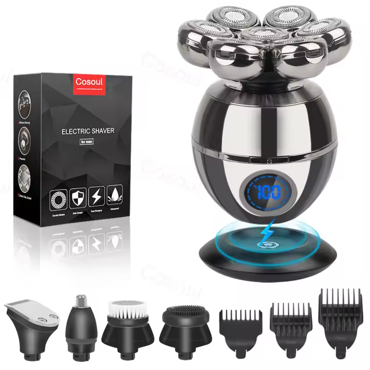 Afeitadora Eléctrica 5 En 1 Para Hombres Afeitadora De Cabeza Lisa Con Pelacabelos Trimmer De Barba Máquina De Afeitar Recargable Rotatoria Universal 100-240V - 1