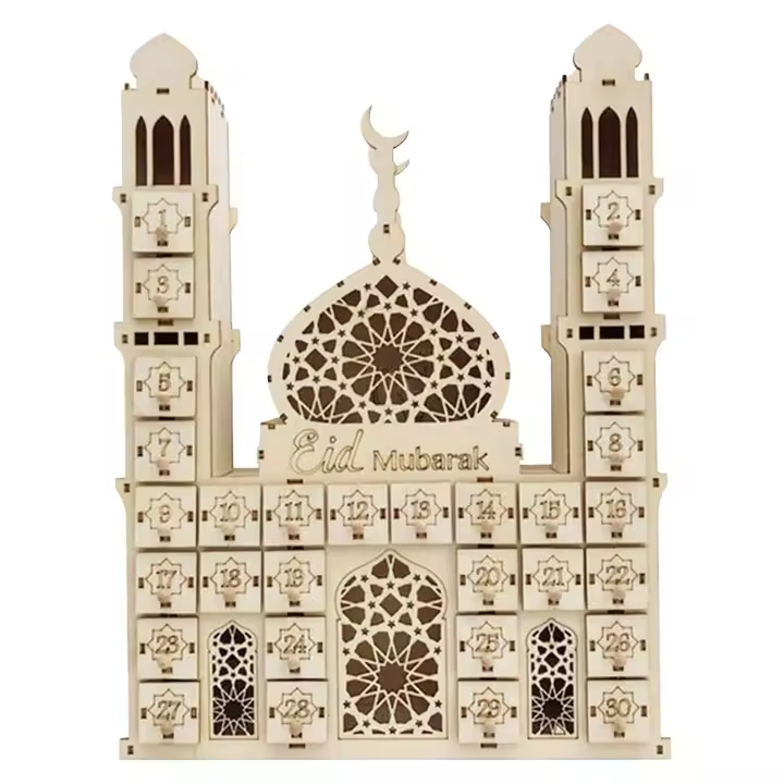 Calendario de cuenta regresiva para Eid Mubarak, bricolaje, decoración de Ramadán en madera, pequeño cajón de dulces de madera para el hogar. - 1