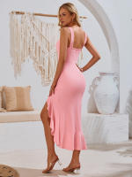 Vestido De Verano Con Diseño Independiente Europeo Y Americano Cuello En V Sin Mangas Y Falda Volante Estilo Oficina Midi Para Mujeres - details 9