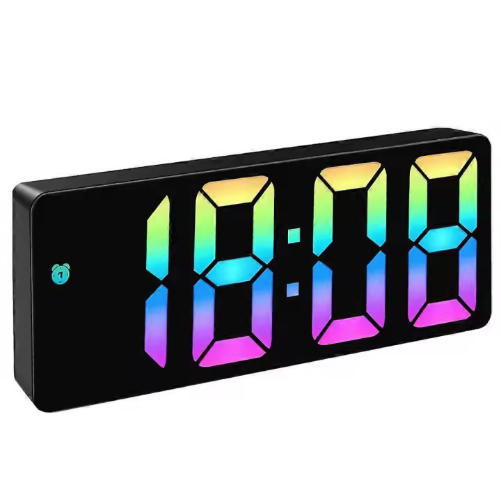 Alarm Clock for Bedrooms, 6.5 inch LED Display with Colored Digits, 3 Levels Brightness Adjustable, Desk Alarm, Table Clock with 1 Alarm(Black) - 1