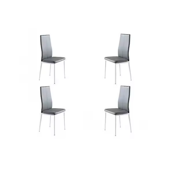 Momma Home Set de 4 Sillas LUCI Gris/Blanco - Ecopiel/Metal - Sillas de Comedor y Cocina - 1
