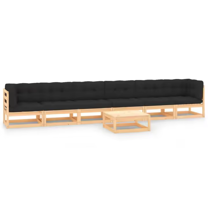 vidaXL Muebles de jardín 7 pzas y cojines antracita madera maciza pino - 1