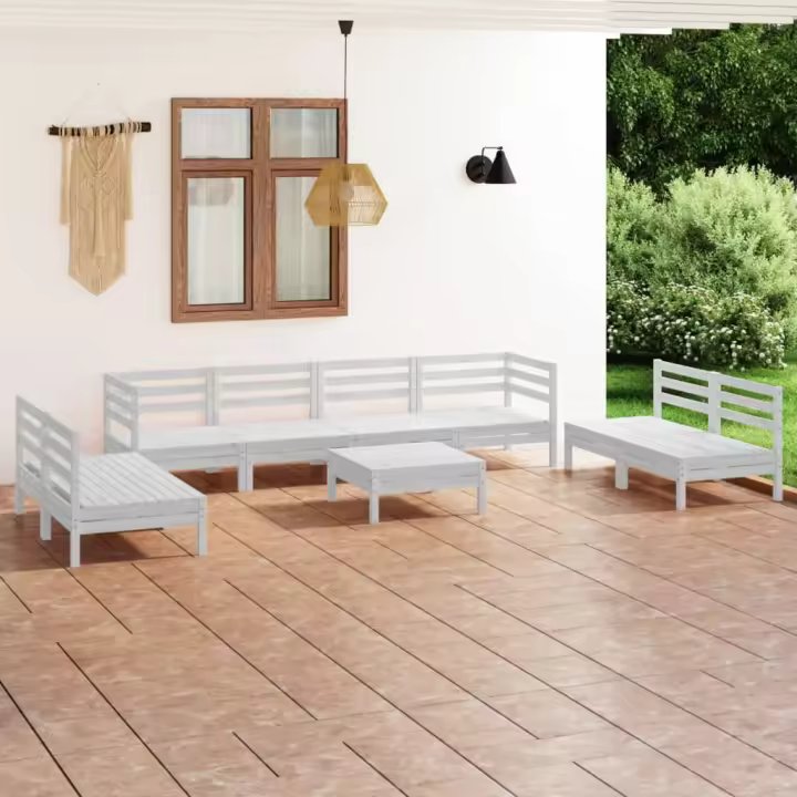 vidaXL Juego de muebles de jardín 9 piezas madera maciza pino blanco - 1