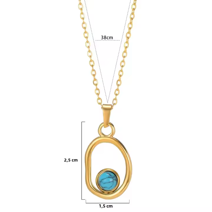 Collar De Novia De Acero Inoxidable Con Pedrería Natural Verde Y Diseño Geométrico Vacío Para Mujer Color Oro Joyería Moda Para BFF - 1