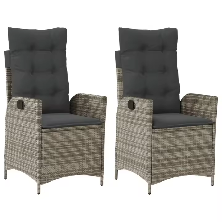 vidaXL Sillones reclinable jardín y cojines 2 uds ratán sintético gris - 1