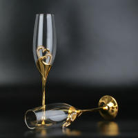 Vajilla De Vino Tinto Y Champán De Cristal Dorado Para Bodas Y Ocasiones Especiales Vidrio Europeo Para Vino Espumoso Dulce Uso Doméstico - details 2