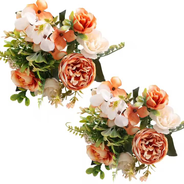 Flores artificiales, 2 piezas de peonías falsas de seda, ramo de flores de hortensia, arreglos florales realistas, ramos de mesa, naranja - 1
