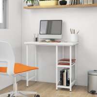 vidaXL Escritorio para ordenador de MDF y metal 80x40x72 cm en color Negro/Blanco/negro y roble claro | estructura resistente ideal para salón dormitorio o estudio - details 1