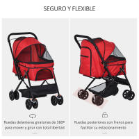 PawHut Cochecito para Mascotas Plegable Carrito para Perros Gatos con Toldo Ajustable Cesta de Almacenaje Correas de Seguridad y Frenos Tela Oxford 600D Acero 76,5x52x95 cm - details 3