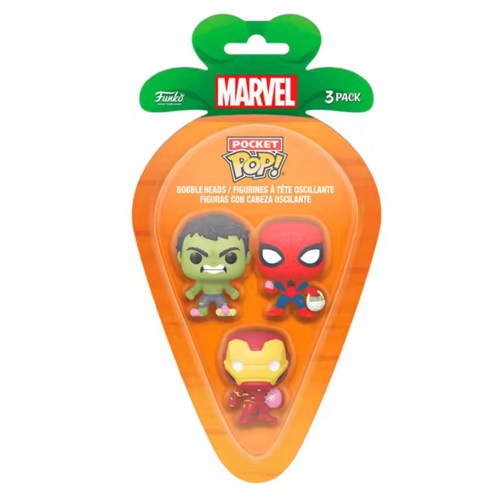 Blister 3 figuras Carrot Pocket POP Marvel Spiderman Hulk Iron Man PascuaFigura  Coleccionable - Idea de Regalo- Mercancia Oficial - Juguetes para Niños y Adultos - Movies Fans - Muñeco para Coleccionistas y Exposición - 1