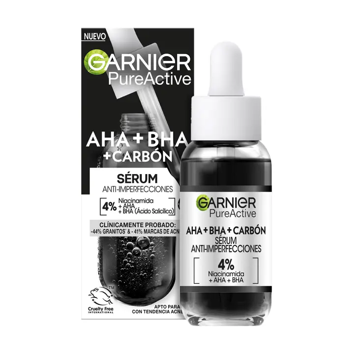 Garnier Serum Anti-Imperfecciones con 4% de Niacinamida, AHA y BHA Pure Active. -44% Granitos, clínicamente probado. *Resultados clínicos en 37 personas, aplicación dos veces al día durante 21 días - 30ML - 1