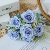 1 Bouquet De Flores Artificiales Azul Peonía Y Rosa Para Decoración De Bodas Y Salón De Estilo Otoño Material Seda - details 8