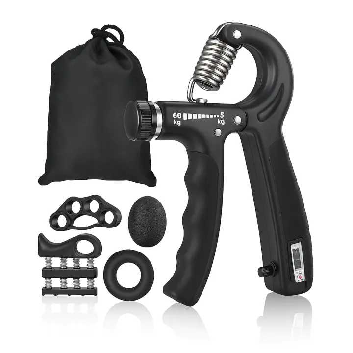 Kit Fortalecedor de Mano y Antebrazo Ajustable 5-60 kg – Set Completo con Contador, Anillos de Resistencia, Ejercitador de Dedos y Bolsa de Transporte – Ideal para Rehabilitación, Escalada, Fitness y Alivio de Estrés - 1