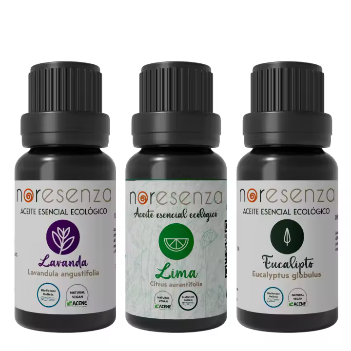 Pack BIO Aceites Esenciales 100% Puros y Ecológicos Noresenza - Lavanda, Lima, Eucalipto - 1