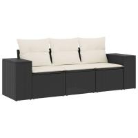 vidaXL Juego de sofás de jardín con cojines 3 pzas ratán PE Negro, Negro y crema, beige and cream Conjunto Terraza Muebles Jardín Exterior Juego de Muebles de jardín Mueble Jardín Exterior Muebles de Salon Exterior - details 3