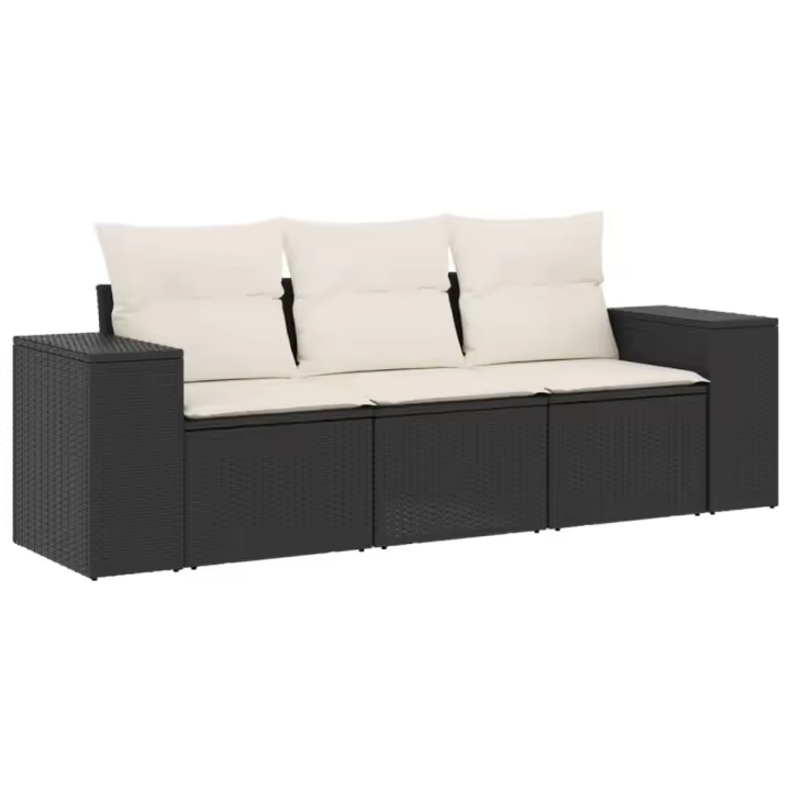 vidaXL Juego de sofás de jardín con cojines 3 pzas ratán PE Negro, Negro y crema, beige and cream Conjunto Terraza Muebles Jardín Exterior Juego de Muebles de jardín Mueble Jardín Exterior Muebles de Salon Exterior - 1
