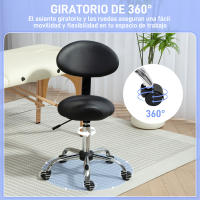 HOMCOM Taburete Giratorio Taburete con Ruedas y Respaldo Extraíble Taburete de Trabajo con Altura Regulable 83-98 cm Asiento Tapizado de Cuero Sintético Negro - details 4